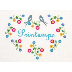 Kit broderie Traditionnelle Princesse Tableau cœur fleuri aux hirondelles