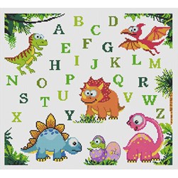 kit Point de croix Princesse Abécédaire du monde des dinosaures