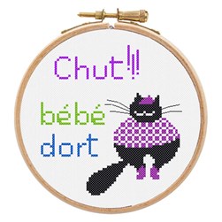 kit Point de croix Princesse Chat violet chut bébé dort