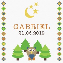 Broderie naissance Princesse Le hibou et les sapins