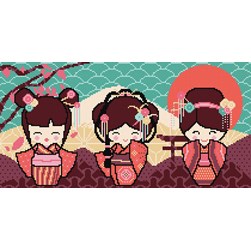 kit Point de croix Princesse L'amitié des Kokeshis