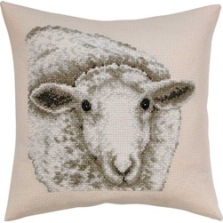 Coussin broderie Point de Croix Permin Le mouton blanc