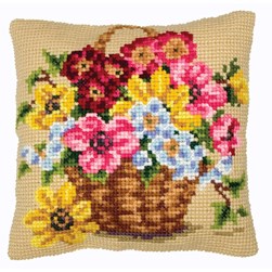 Coussin point de croix Anchor Panier de bégonias et marguerites