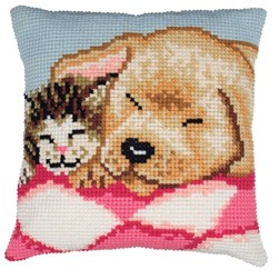 Coussin point de croix Anchor Chiot et chaton endormis
