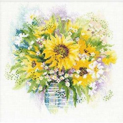 kit Point de croix RIOLIS Bouquet tournesols et fleurs blanches