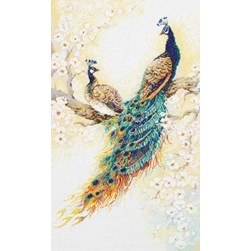 kit Point de croix RIOLIS Les paons dans l'arbre fleuri