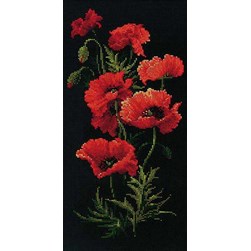 kit Point de croix RIOLIS Coquelicots intenses sur fond noir