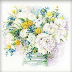 kit Point de croix RIOLIS Grand bouquet de pivoine et roses jaunes