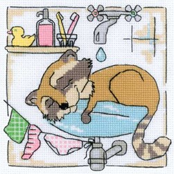 Mini Kit broderie RIOLIS Le raton laveur fait sa lessive