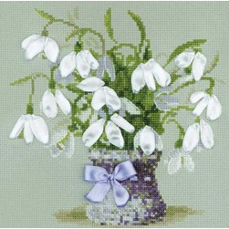 kit Point de croix RIOLIS Un vase de fleurs blanches