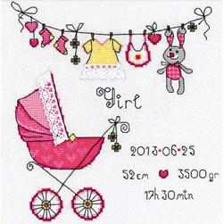 Broderie naissance RIOLIS Landau et fil à linge fille