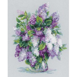 kit Point de croix RIOLIS Généreux vase de lilas blanc et violet