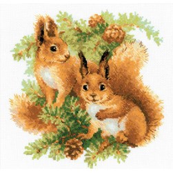 kit Point de croix RIOLIS Les écureuils et pomme de pin