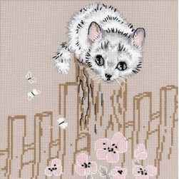 kit Point de croix RIOLIS Petit chaton blanc de la barrière