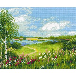 kit Point de croix RIOLIS La prairie fleurie du lac