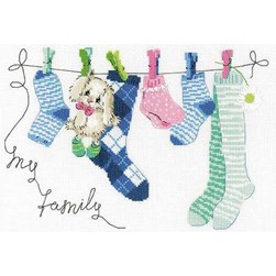 kit Point de croix RIOLIS Chiot sur le fils à linge