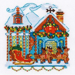 kit Point de croix RIOLIS Le traineau devant ma maison