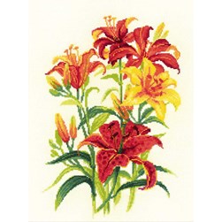 kit Point de croix RIOLIS Lys tigrés rouge et jaune