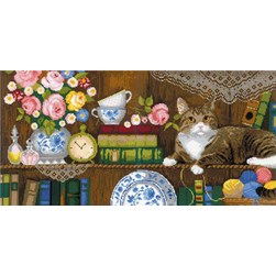 kit Point de croix RIOLIS Un chat sur mon étagère