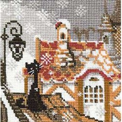 kit Point de croix RIOLIS Le chat sur le toit enneigé