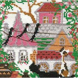 kit Point de croix RIOLIS Le chat et les oiseaux sur le fil