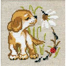 Mini Kit broderie RIOLIS Chiot humant la margueritte