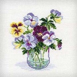 kit Point de croix RIOLIS Vase de pensées tricolores