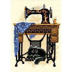 kit Point de croix RIOLIS Le chat et la machine à coudre