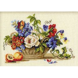 kit Point de croix RIOLIS Le panier fleuri et les pêches