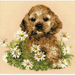 kit Point de croix RIOLIS Chiot caniche dans les paquerettes