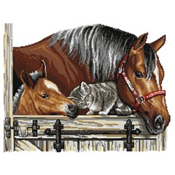 kit Point de croix Rafael Angelot Le trio dans l'écurie