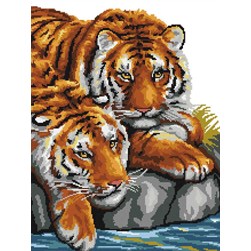 kit Point de croix Rafael Angelot Duo de tigres au bord de l'eau