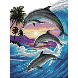 kit Point de croix Rafael Angelot Dauhins au coeur de la vague