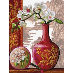 kit Point de croix Rafael Angelot Les orchidées et le vase d'Asie