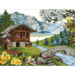 kit Point de croix Rafael Angelot Chalet d'alpage au printemps