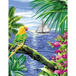 Canevas Rafael Angelot Vue sur le voilier de l'île