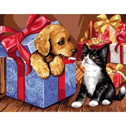 Canevas Rafael Angelot Le chiot dans le cadeau