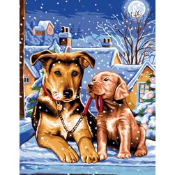 Canevas Rafael Angelot La laisse des chiens sous la neige