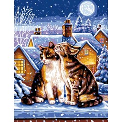 Canevas Rafael Angelot Chats sur les toits l'hiver