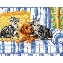 Canevas Rafael Angelot Chien et chats câlins