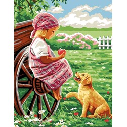 Canevas Rafael Angelot Petite campagnarde et le labrador