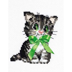 Mini Kit broderie RIOLIS Chaton au ruban vert