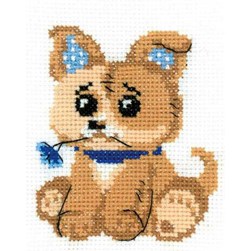 Mini Kit broderie RIOLIS Le petit chiot aux oreilles à pois