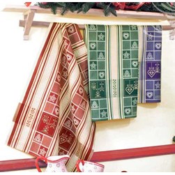 Torchon à broder - Broderie Point de Croix DMC Etoiles et sapin de noël - bleu