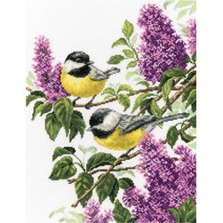 kit Point de croix RTO Duo de mésanges et lilas