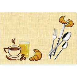 Sets De Table - Broderie Point de Croix compté Luc Création Café et croissant chaud