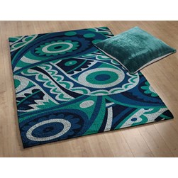 Tapis 100% pure laine Smyrnalaine Cachemire turquoise
