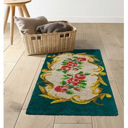 Tapis 100% pure laine Smyrnalaine Emeraude et roses
