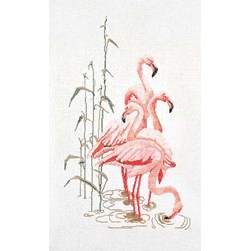 kit Point de croix Thea Gouverneur Flamants rose sur toile de lin