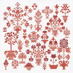 kit Point de croix Thea Gouverneur Sampler de fleurs rouge sur toile de lin